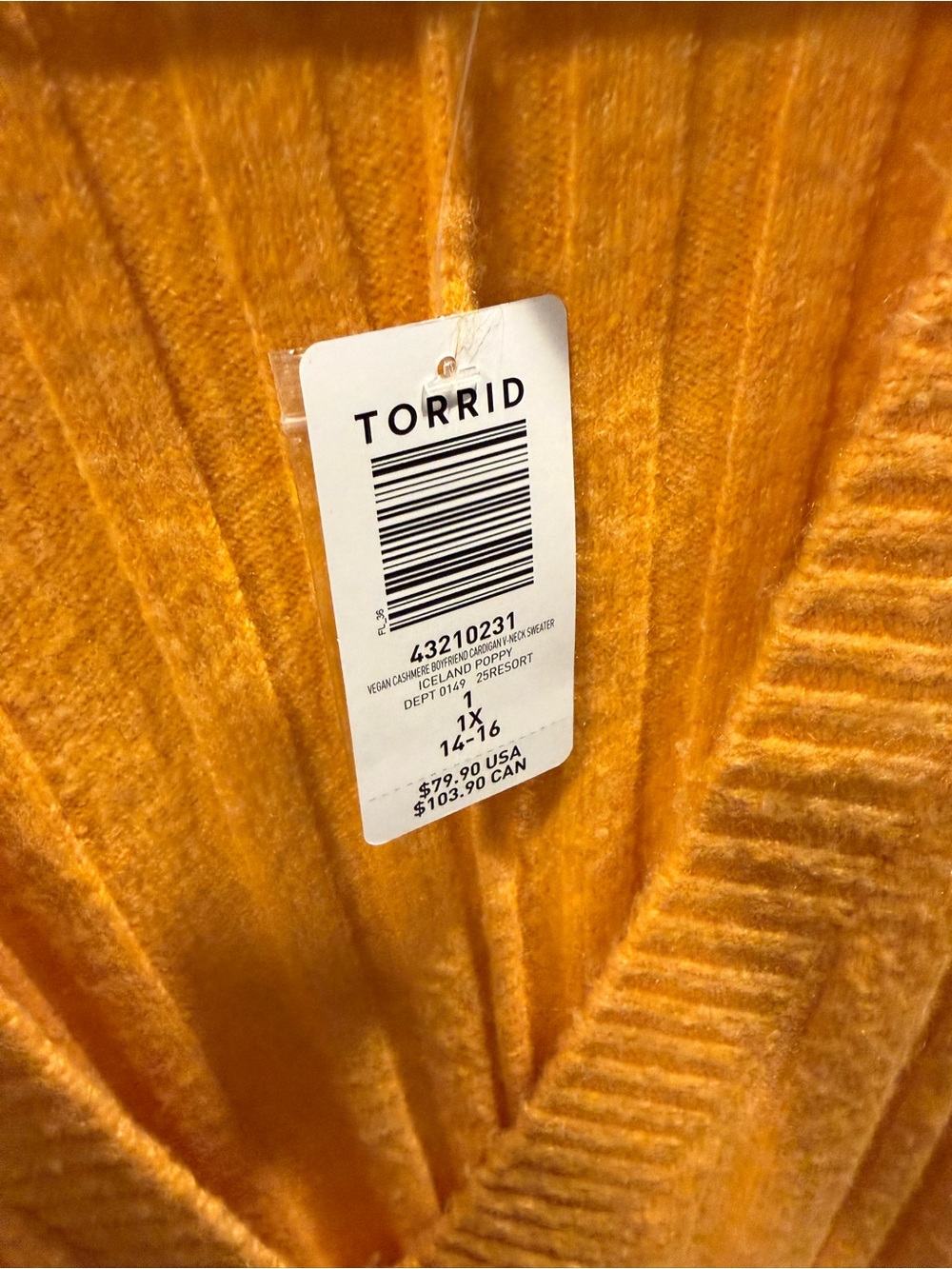 NWT Torrid Vibrant Mustard Yellow Ribbed Button Cardigan - Picture 3 of 4